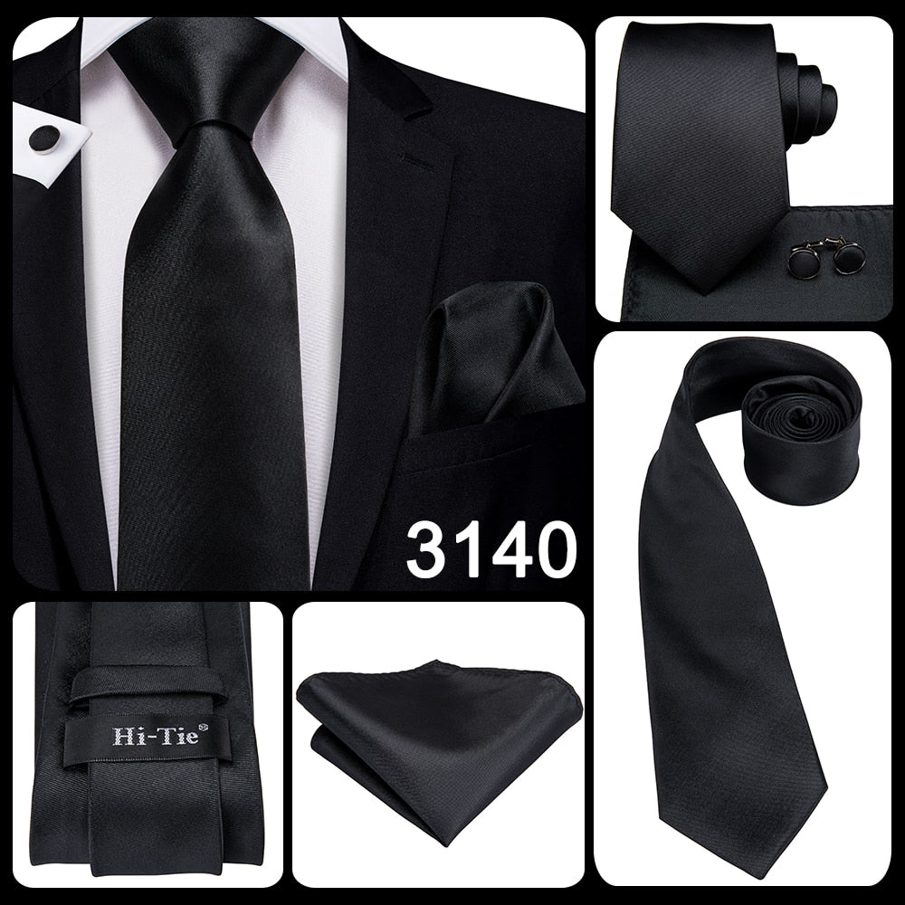 3 Piece 8.5cm Business Black Solid Paisley 100% Silk Men's Tie Neck Strip Tie Formal Luxury Wedding Neckties Set The Clothing Company Sydney