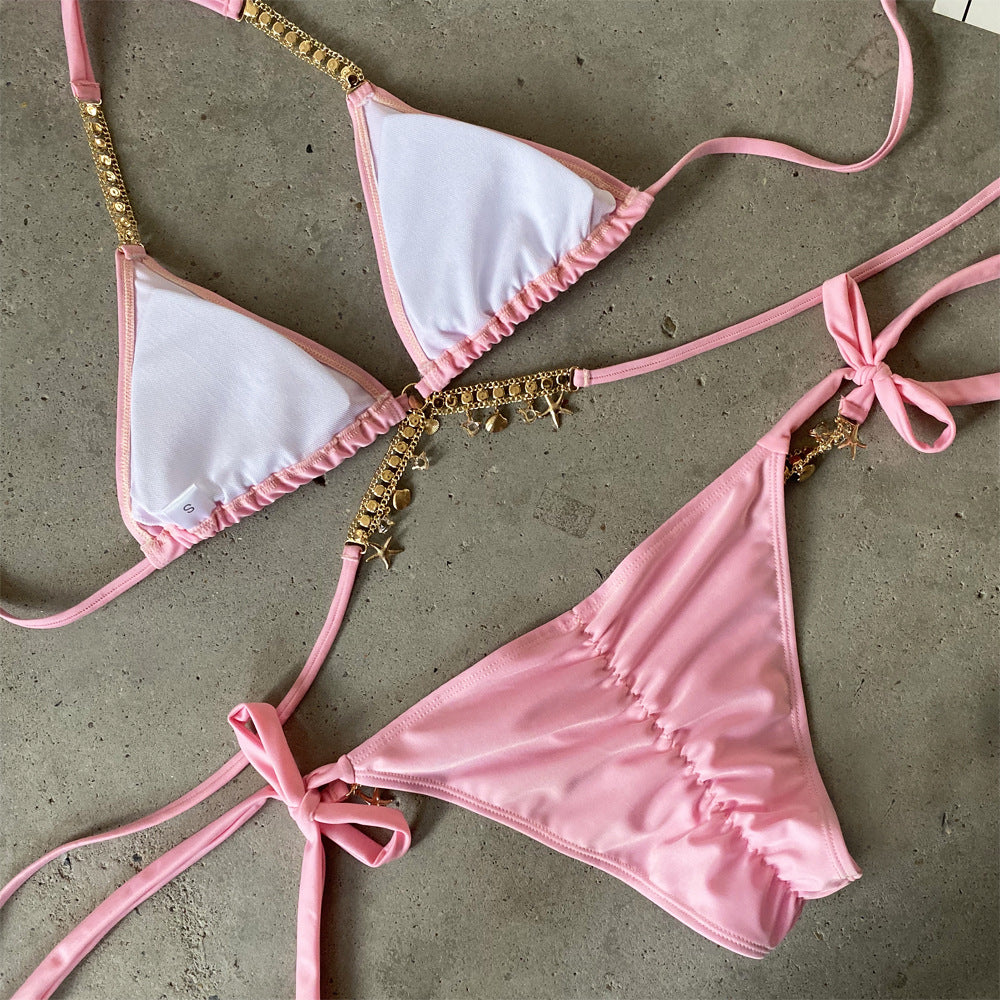 2 Piece Crystal Swimwear Metal Chain Swimsuit Bathing Suit Push Up Bikini The Clothing Company Sydney