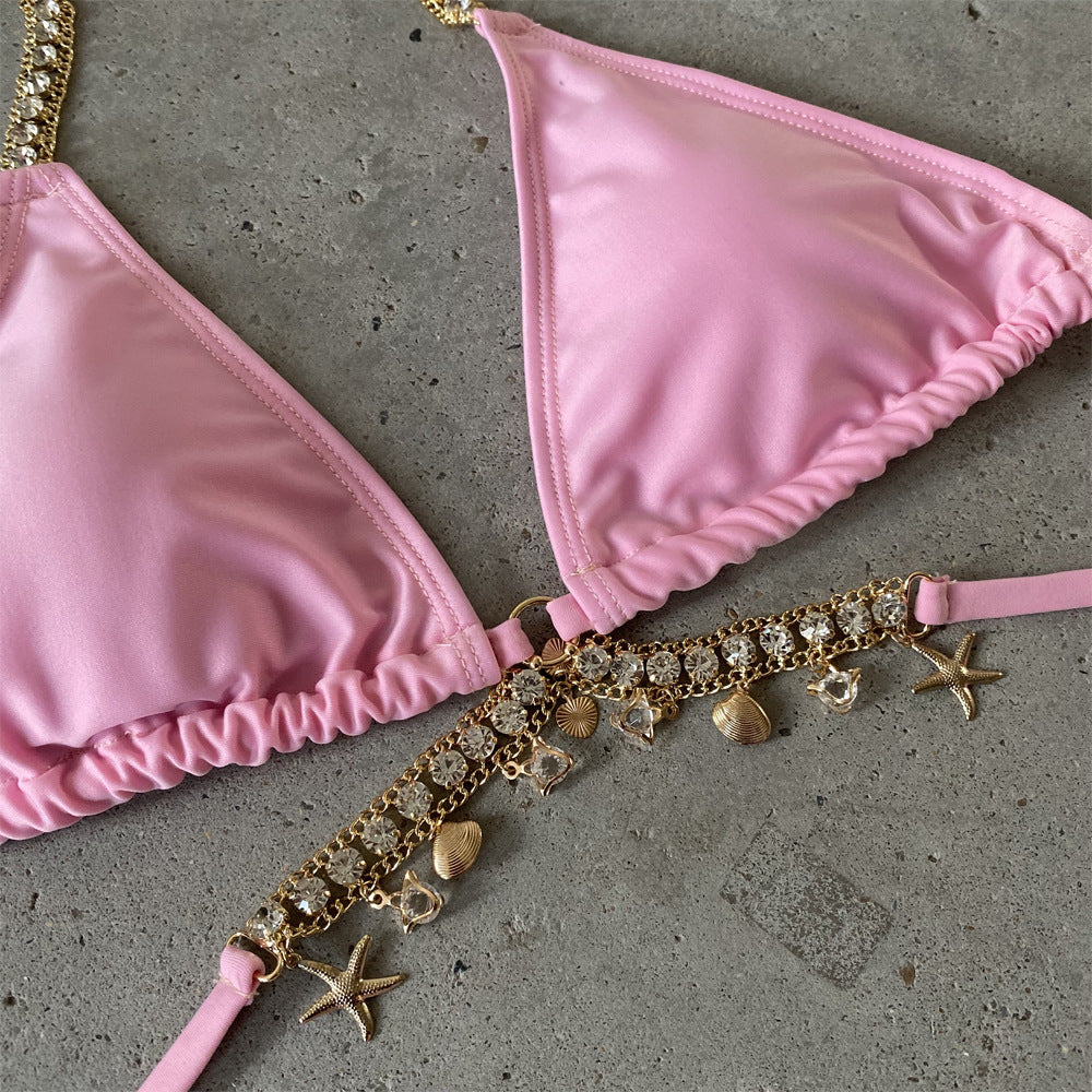 2 Piece Crystal Swimwear Metal Chain Swimsuit Bathing Suit Push Up Bikini The Clothing Company Sydney