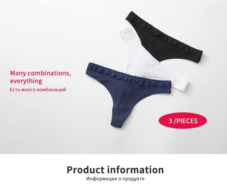 3 Pack Women's Cotton G-String Thong Panties String Briefs Sexy Lingerie Intimate Letter Low-Rise Underwear The Clothing Company Sydney