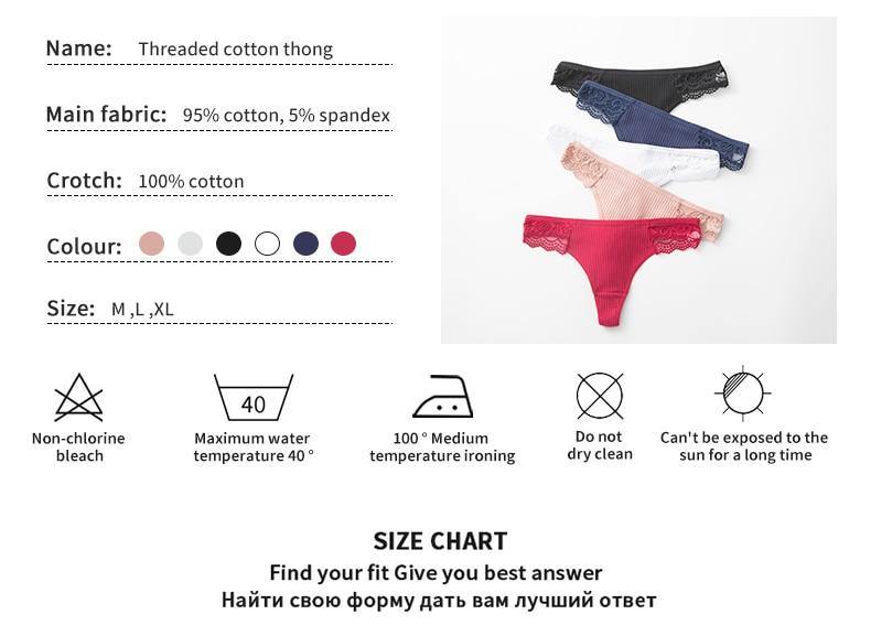 3 Pack Women's Cotton G-String Thong Panties String Briefs Sexy Lingerie Intimate Letter Low-Rise Underwear The Clothing Company Sydney