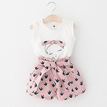2 Piece Girls Clothing Sets New Summer Sleeveless T-shirt+Print Bow Skirt Shorts for Kids Clothing Sets Outfit The Clothing Company Sydney