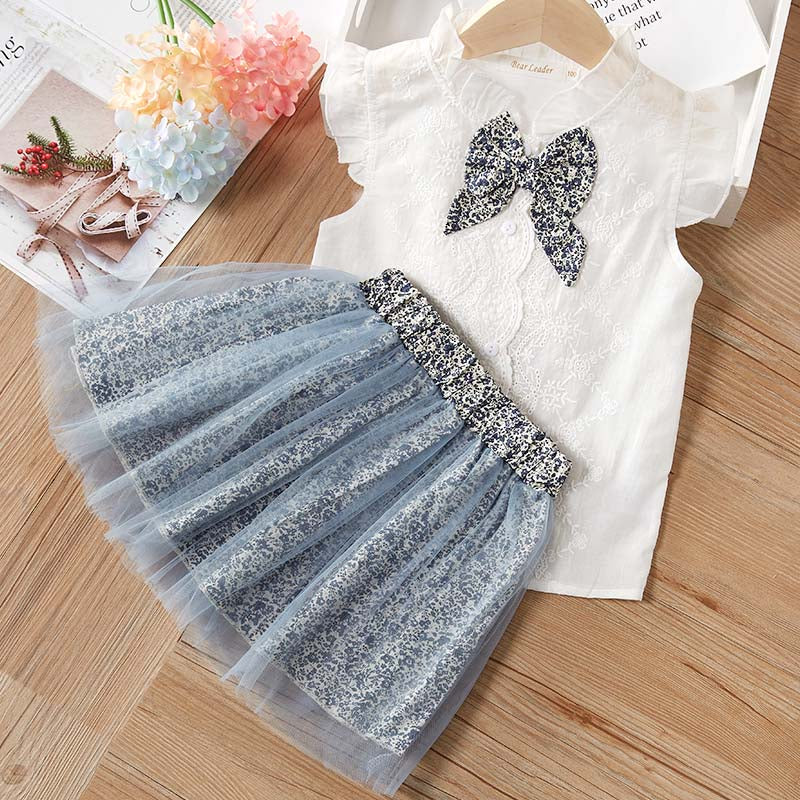 2 Piece Girls Clothing Sets New Summer Sleeveless T-shirt+Print Bow Skirt Shorts for Kids Clothing Sets Outfit The Clothing Company Sydney