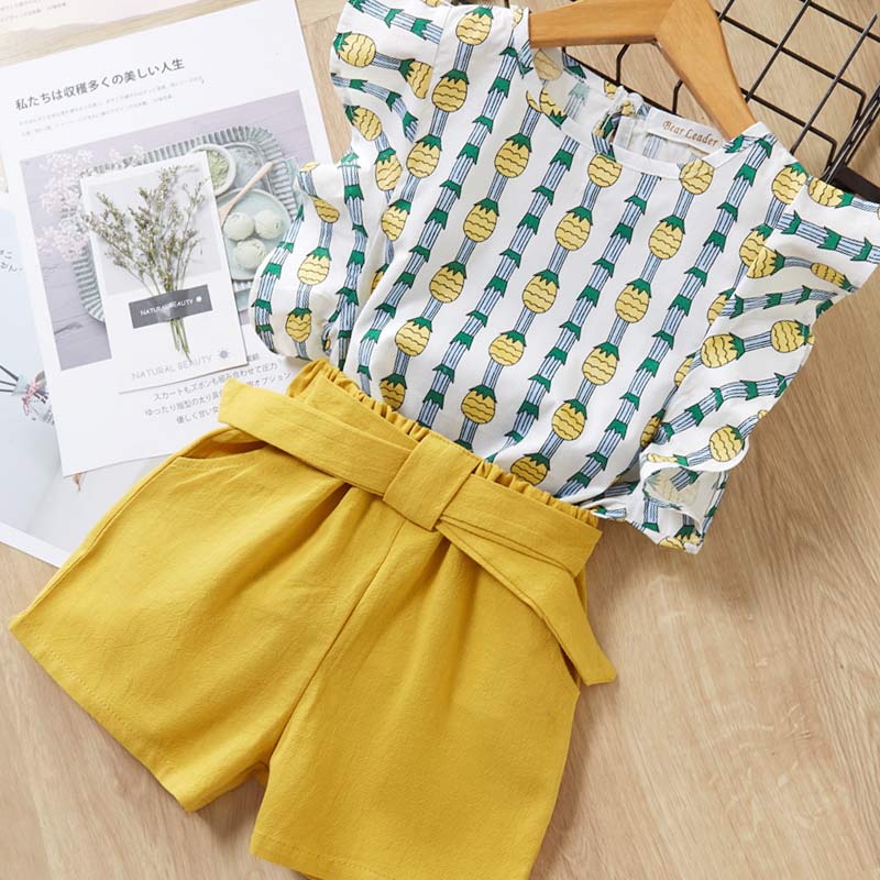 2 Piece Girls Clothing Sets New Summer Sleeveless T-shirt+Print Bow Skirt Shorts for Kids Clothing Sets Outfit The Clothing Company Sydney