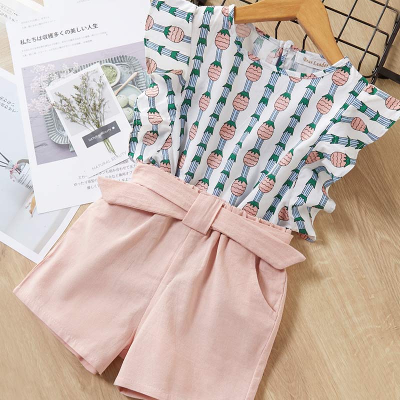 2 Piece Girls Clothing Sets New Summer Sleeveless T-shirt+Print Bow Skirt Shorts for Kids Clothing Sets Outfit The Clothing Company Sydney