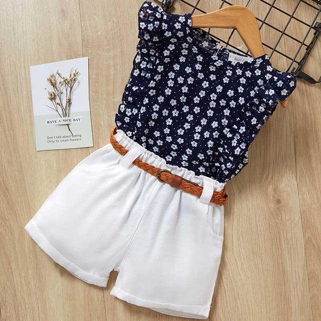 2 Piece Girls Clothing Sets New Summer Sleeveless T-shirt+Print Bow Skirt Shorts for Kids Clothing Sets Outfit The Clothing Company Sydney