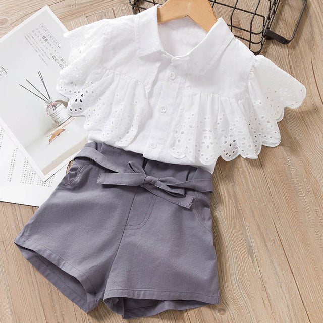 2 Piece Girls Clothing Sets New Summer Sleeveless T-shirt+Print Bow Skirt Shorts for Kids Clothing Sets Outfit The Clothing Company Sydney