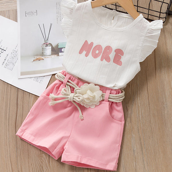2 Piece Girls Clothing Sets New Summer Sleeveless T-shirt+Print Bow Skirt Shorts for Kids Clothing Sets Outfit The Clothing Company Sydney