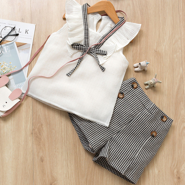 2 Piece Girls Clothing Sets New Summer Sleeveless T-shirt+Print Bow Skirt Shorts for Kids Clothing Sets Outfit The Clothing Company Sydney