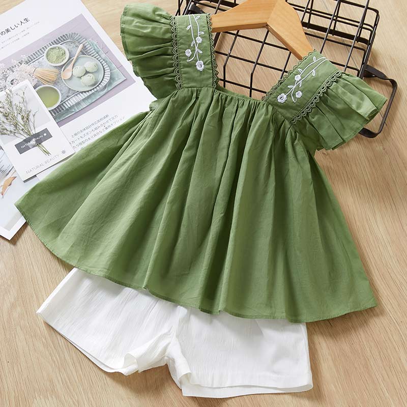 2 Piece Girls Clothing Sets New Summer Sleeveless T-shirt+Print Bow Skirt Shorts for Kids Clothing Sets Outfit The Clothing Company Sydney