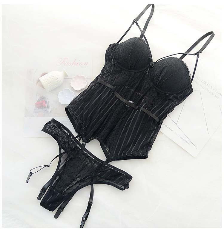 Bustier With Cup Girdle With Straps Transparent Underwear Tops Lingerie Corsets with G-String Set The Clothing Company Sydney