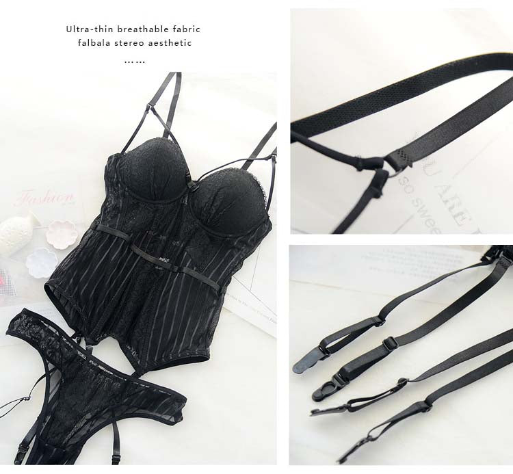 Bustier With Cup Girdle With Straps Transparent Underwear Tops Lingerie Corsets with G-String Set The Clothing Company Sydney