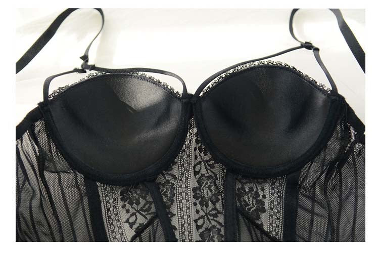 Bustier With Cup Girdle With Straps Transparent Underwear Tops Lingerie Corsets with G-String Set The Clothing Company Sydney