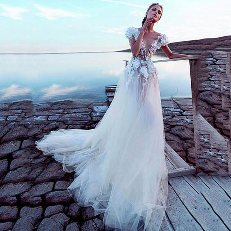 Champagne Boho Backless Princess Bridal Lace Appliques 3D Flowers Beach Wedding Dressd The Clothing Company Sydney