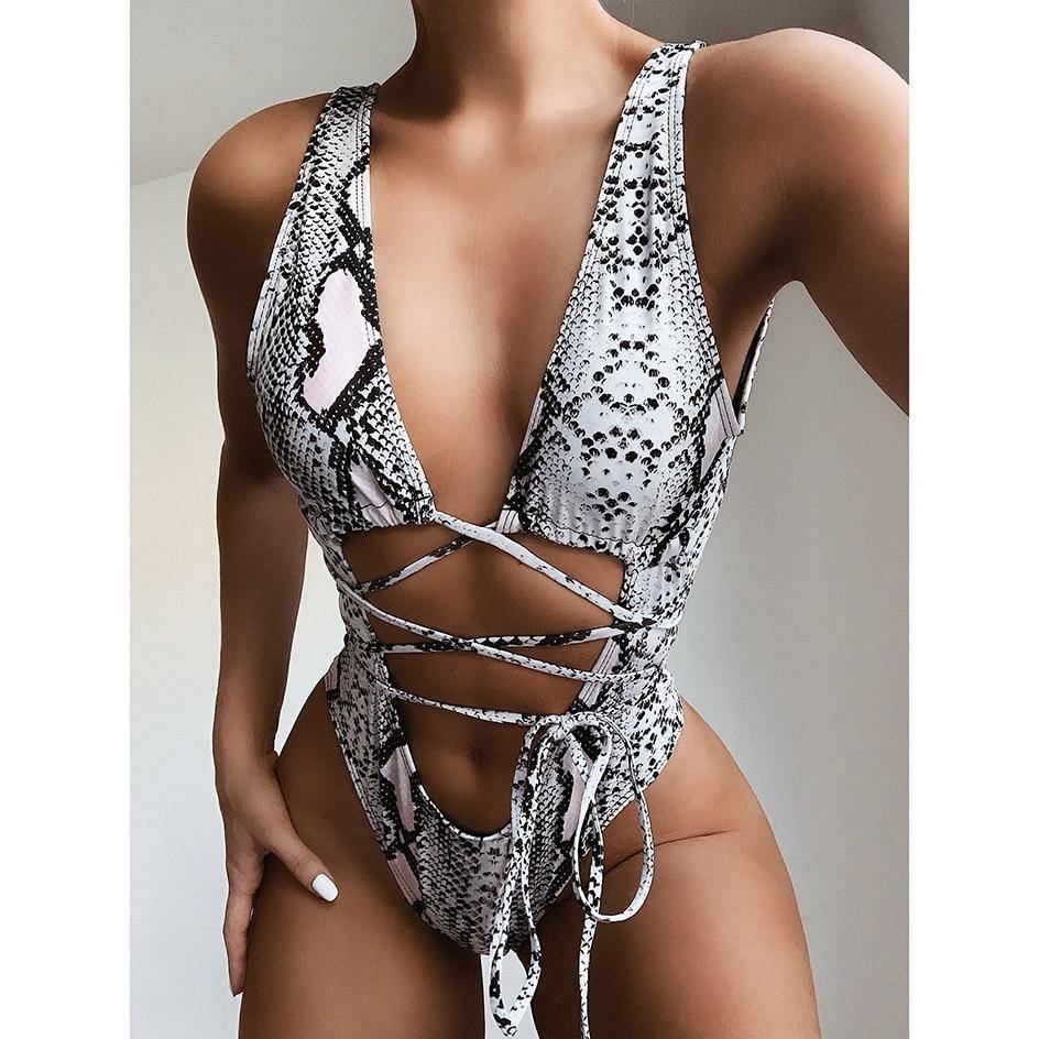 Snake Print Swimsuit One Piece Swimwear Leopard Bathing Suit Woman Bandage Swimming Wear Monokini The Clothing Company Sydney