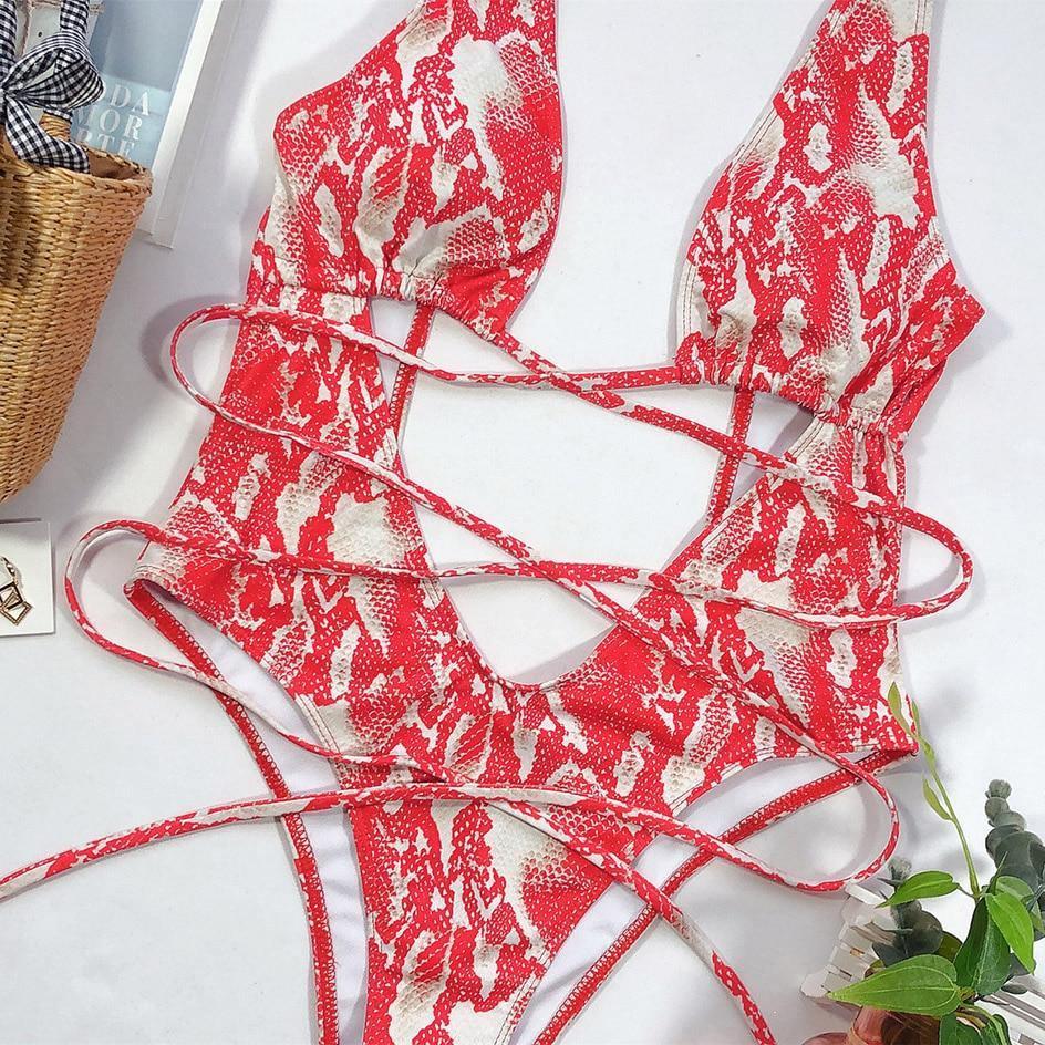 Snake Print Swimsuit One Piece Swimwear Leopard Bathing Suit Woman Bandage Swimming Wear Monokini The Clothing Company Sydney