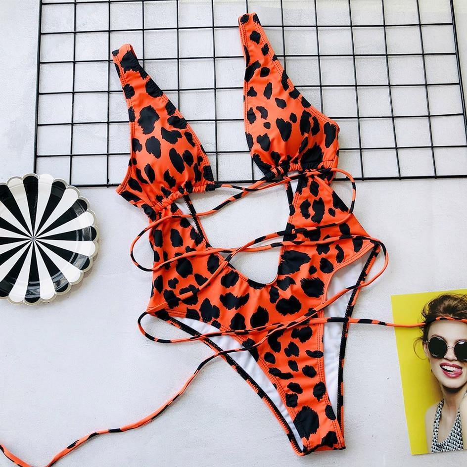 Snake Print Swimsuit One Piece Swimwear Leopard Bathing Suit Woman Bandage Swimming Wear Monokini The Clothing Company Sydney