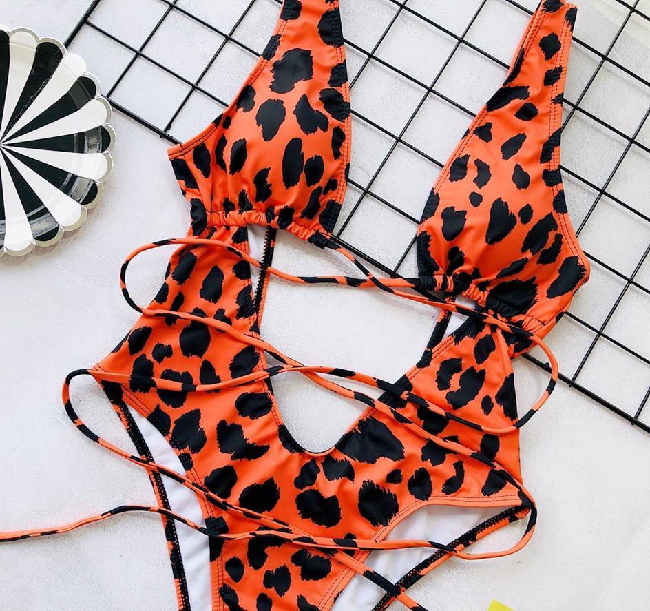 Snake Print Swimsuit One Piece Swimwear Leopard Bathing Suit Woman Bandage Swimming Wear Monokini The Clothing Company Sydney