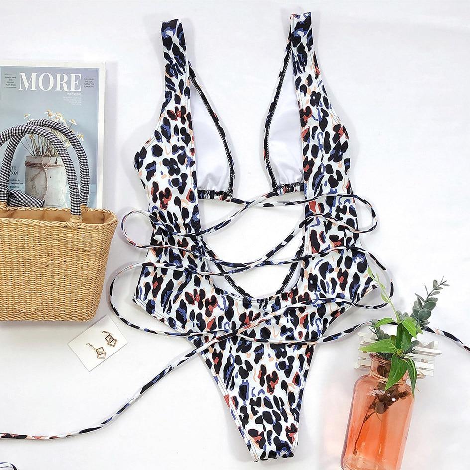 Snake Print Swimsuit One Piece Swimwear Leopard Bathing Suit Woman Bandage Swimming Wear Monokini The Clothing Company Sydney