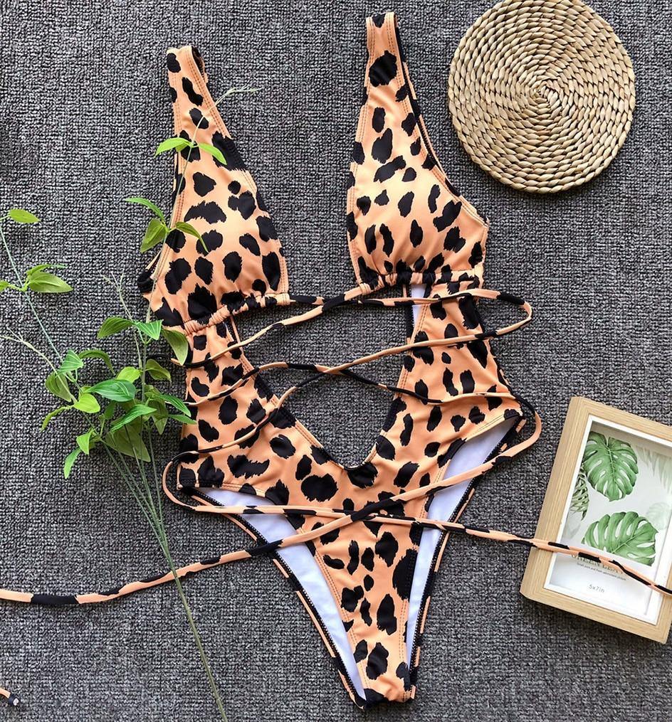 Snake Print Swimsuit One Piece Swimwear Leopard Bathing Suit Woman Bandage Swimming Wear Monokini The Clothing Company Sydney