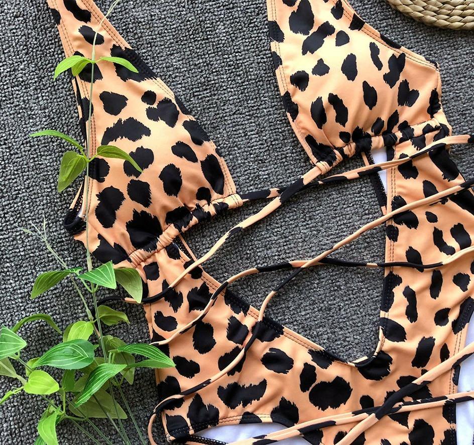 Snake Print Swimsuit One Piece Swimwear Leopard Bathing Suit Woman Bandage Swimming Wear Monokini The Clothing Company Sydney