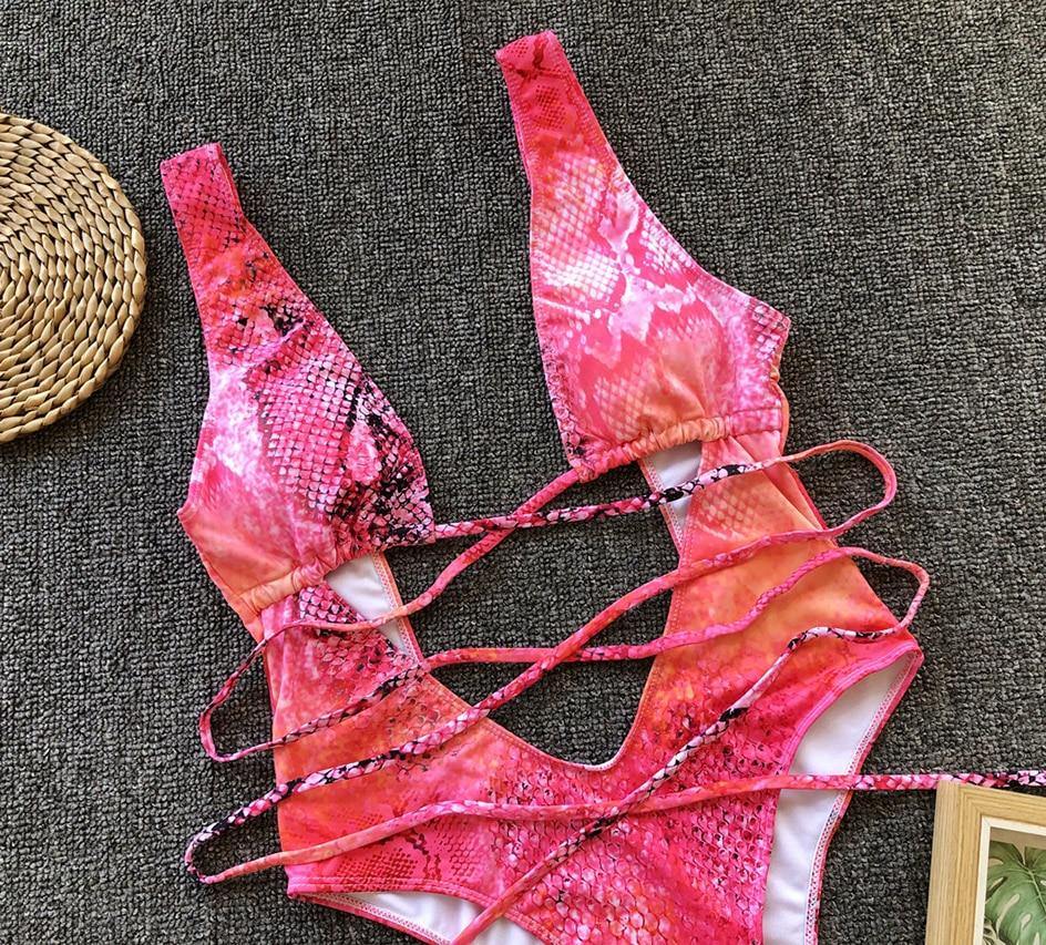 Snake Print Swimsuit One Piece Swimwear Leopard Bathing Suit Woman Bandage Swimming Wear Monokini The Clothing Company Sydney