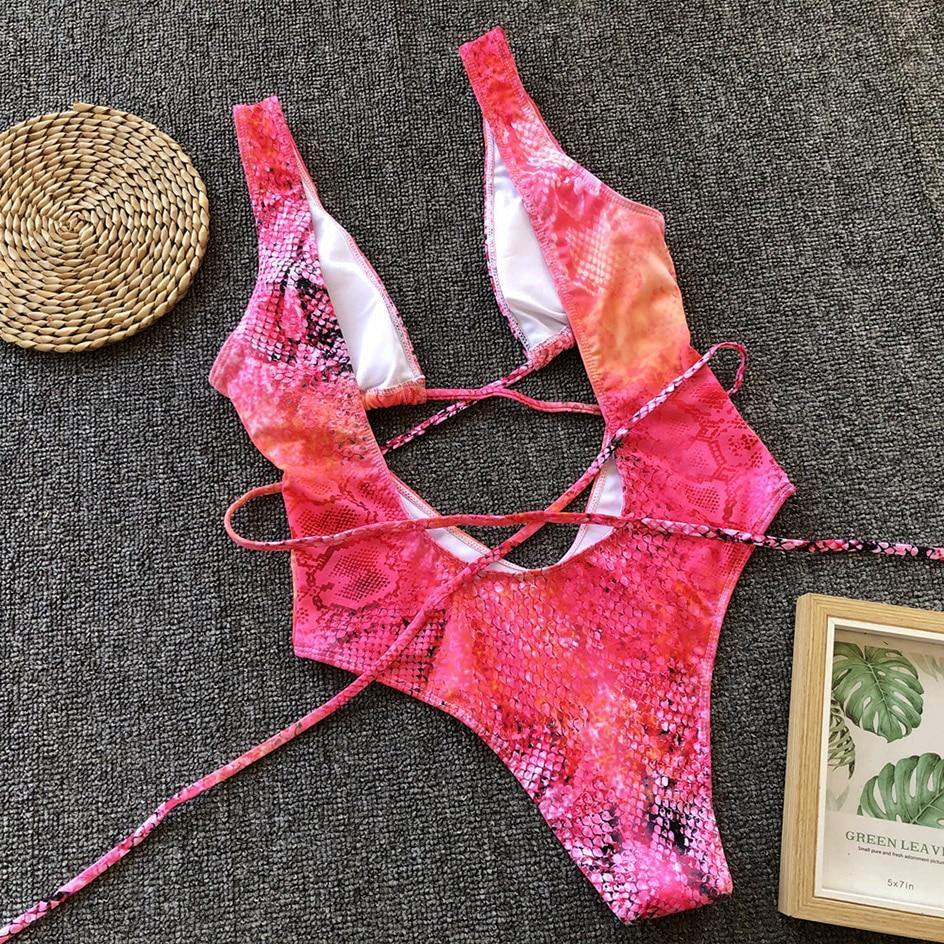 Snake Print Swimsuit One Piece Swimwear Leopard Bathing Suit Woman Bandage Swimming Wear Monokini The Clothing Company Sydney