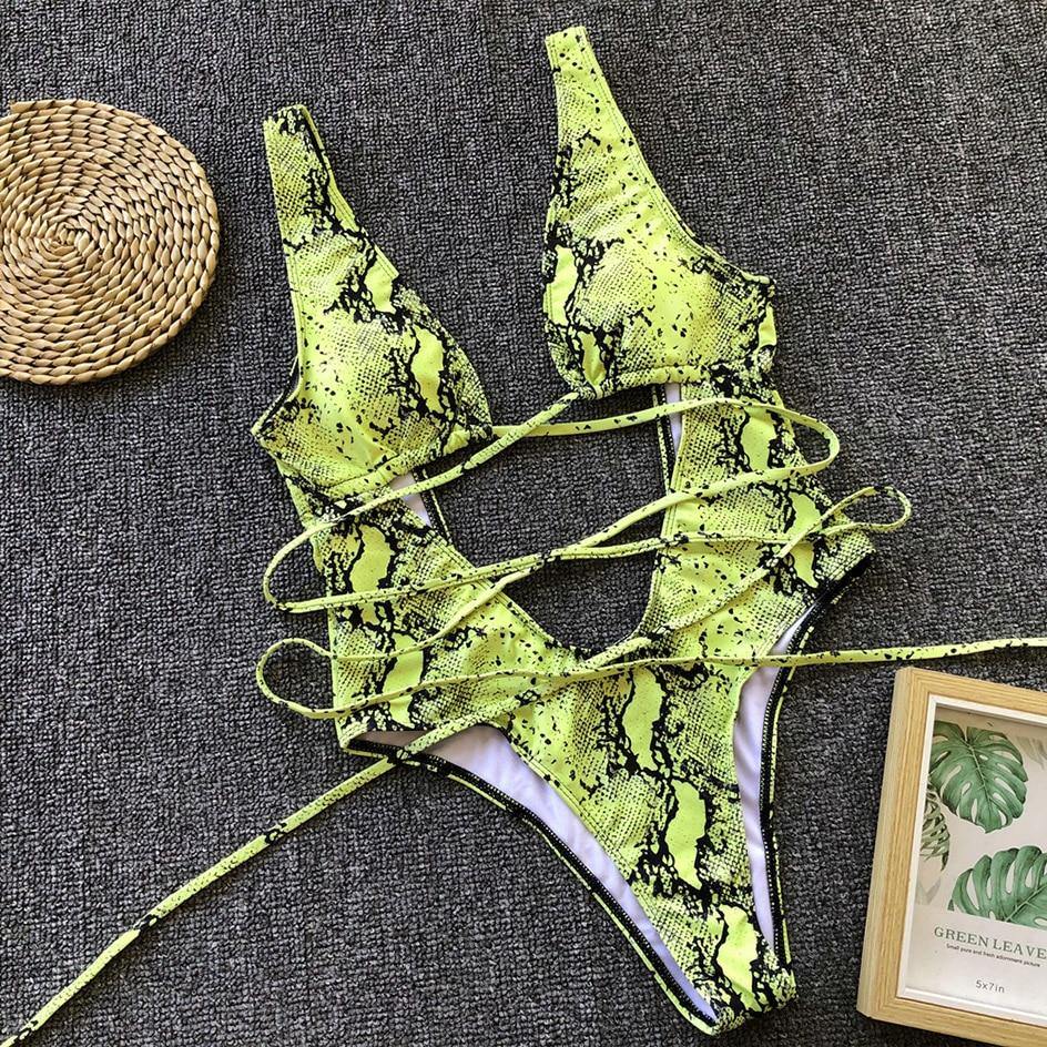 Snake Print Swimsuit One Piece Swimwear Leopard Bathing Suit Woman Bandage Swimming Wear Monokini The Clothing Company Sydney