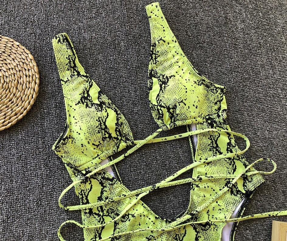 Snake Print Swimsuit One Piece Swimwear Leopard Bathing Suit Woman Bandage Swimming Wear Monokini The Clothing Company Sydney