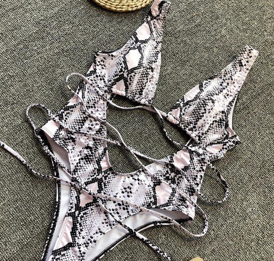 Snake Print Swimsuit One Piece Swimwear Leopard Bathing Suit Woman Bandage Swimming Wear Monokini The Clothing Company Sydney
