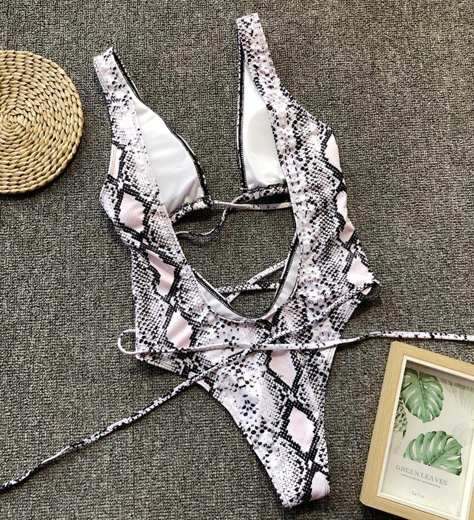 Snake Print Swimsuit One Piece Swimwear Leopard Bathing Suit Woman Bandage Swimming Wear Monokini The Clothing Company Sydney