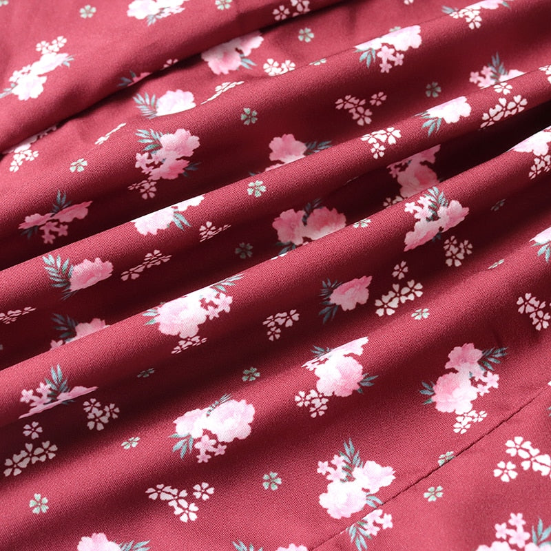 Wine Floral Dress Women Prairie Chic Spaghetti Strap Backless Chest Draped Lace Up Side Split Sexy Long Dress The Clothing Company Sydney