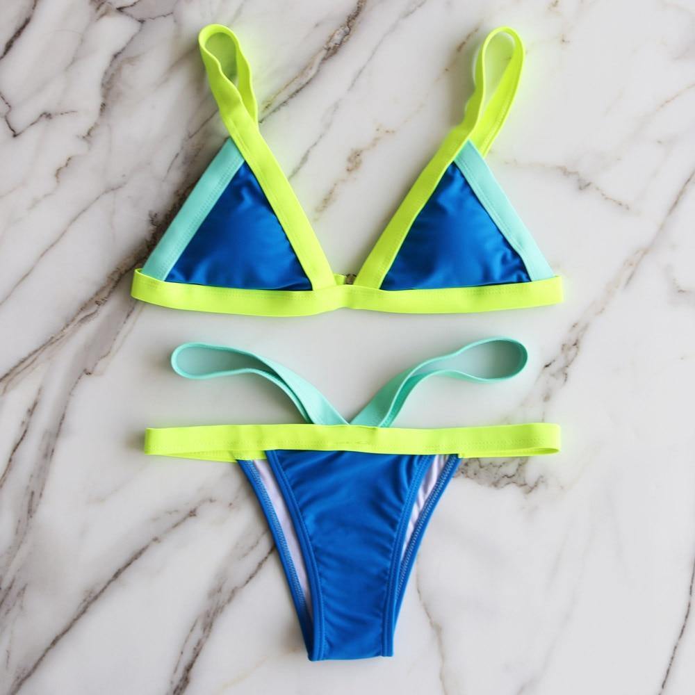 2 Piece Patchwork Swimsuit Brazilian Solid Swimwear Thong Beachwear High Cut Bathing Suit Swimwear Bikini Set The Clothing Company Sydney