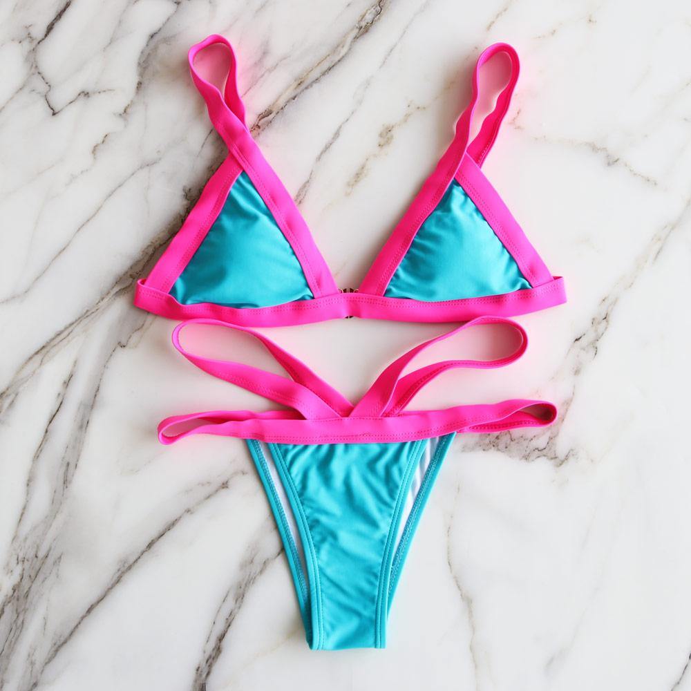 2 Piece Patchwork Swimsuit Brazilian Solid Swimwear Thong Beachwear High Cut Bathing Suit Swimwear Bikini Set The Clothing Company Sydney