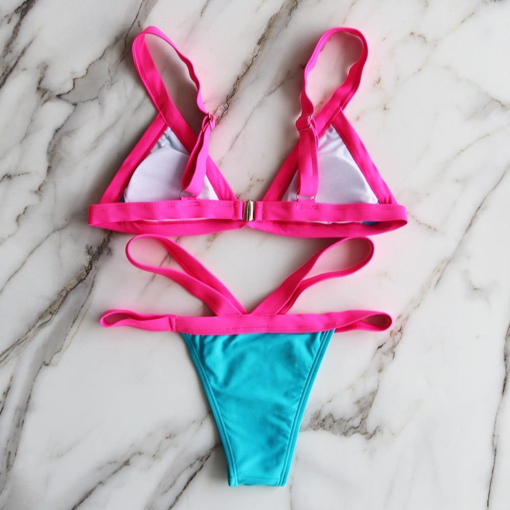 2 Piece Patchwork Swimsuit Brazilian Solid Swimwear Thong Beachwear High Cut Bathing Suit Swimwear Bikini Set The Clothing Company Sydney