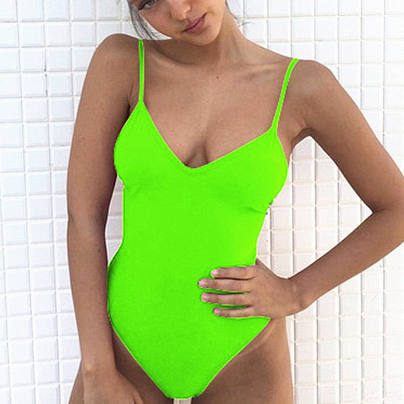 V Neck One Piece Swimsuit Backless Monokini  Bather Plus size High cut Bathing Suit Swim Bodysuit Swimwear The Clothing Company Sydney