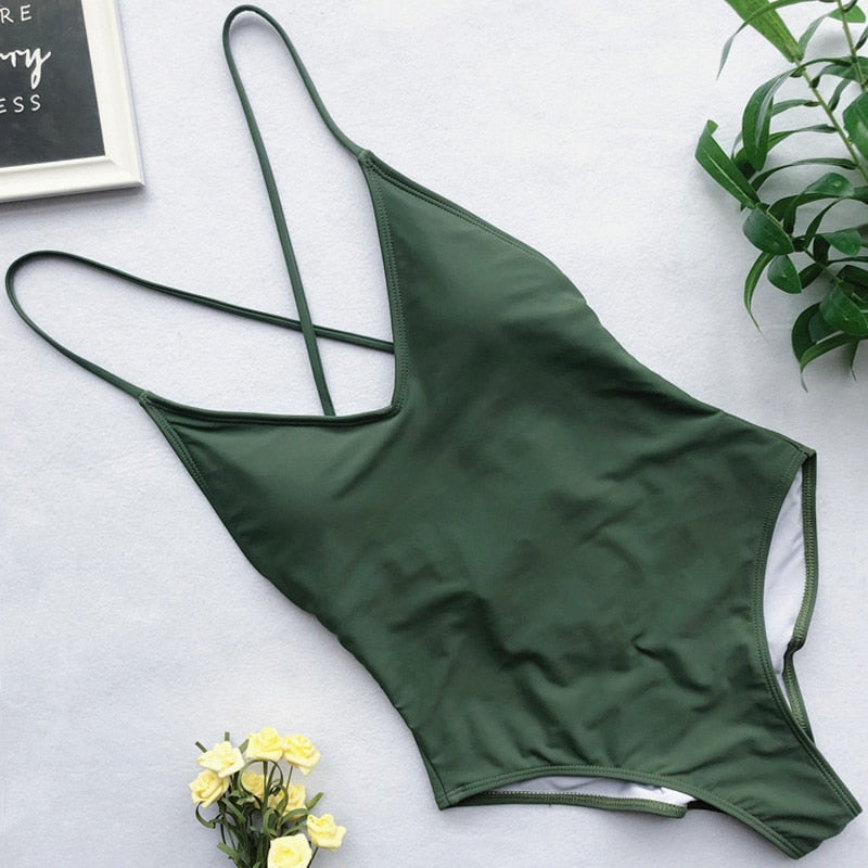 V Neck One Piece Swimsuit Backless Monokini Bather Plus size High cut Bathing Suit Swim Bodysuit Swimwear The Clothing Company Sydney