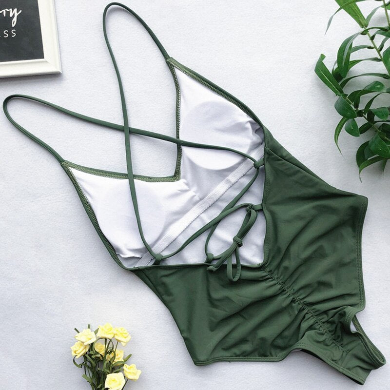 V Neck One Piece Swimsuit Backless Monokini Bather Plus size High cut Bathing Suit Swim Bodysuit Swimwear The Clothing Company Sydney