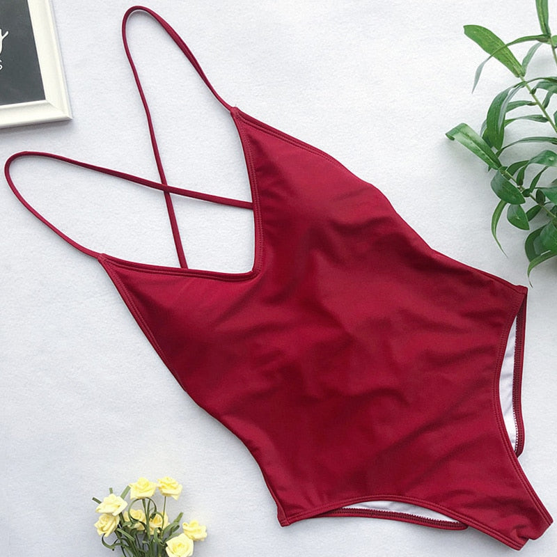 V Neck One Piece Swimsuit Backless Monokini Bather Plus size High cut Bathing Suit Swim Bodysuit Swimwear The Clothing Company Sydney