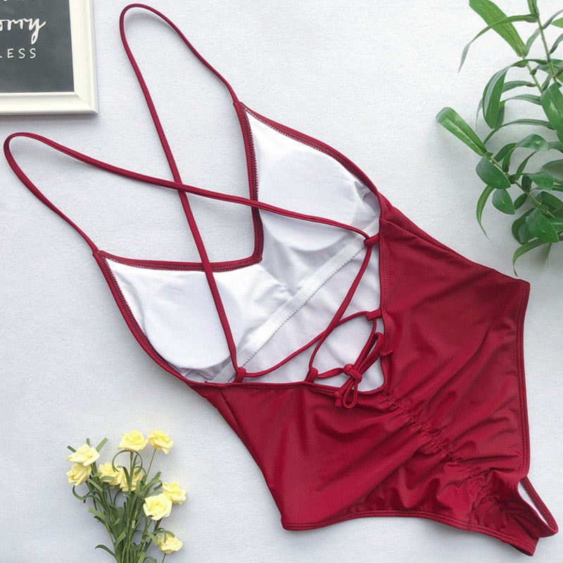 V Neck One Piece Swimsuit Backless Monokini  Bather Plus size High cut Bathing Suit Swim Bodysuit Swimwear The Clothing Company Sydney