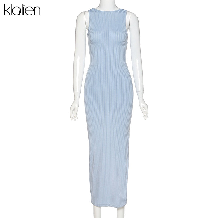 Backless fashion simple black rib knitting maxi streetwear casual Dress The Clothing Company Sydney