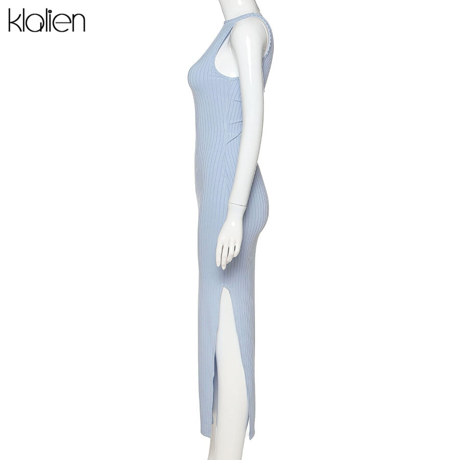 Backless fashion simple black rib knitting maxi streetwear casual Dress The Clothing Company Sydney