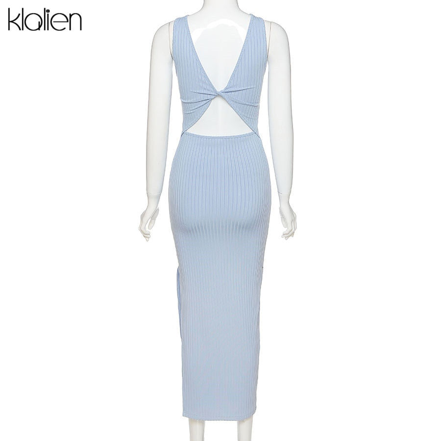 Backless fashion simple black rib knitting maxi streetwear casual Dress The Clothing Company Sydney