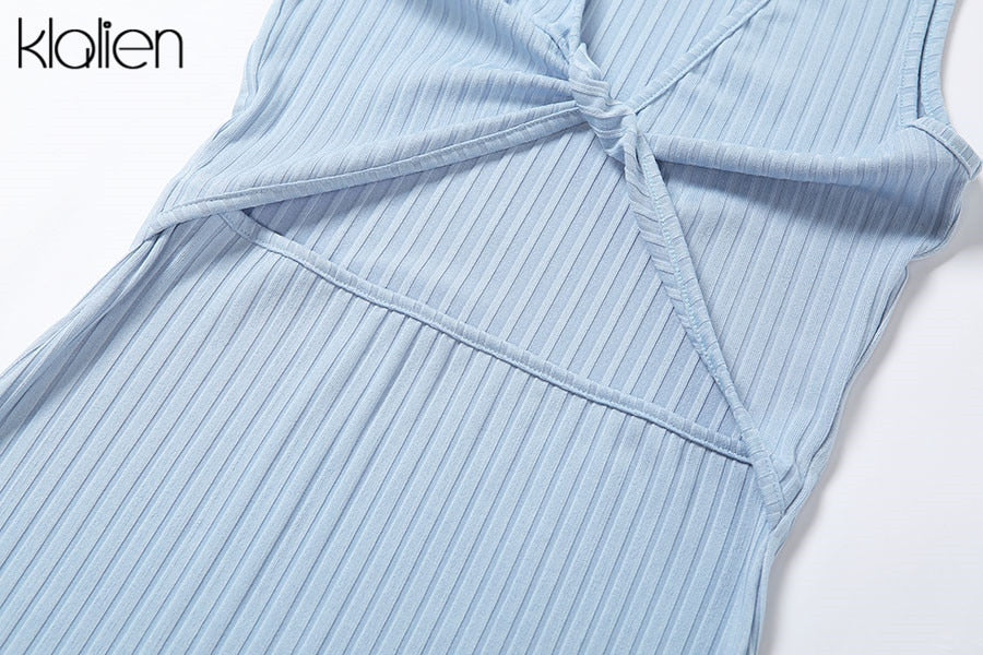 Backless fashion simple black rib knitting maxi streetwear casual Dress The Clothing Company Sydney