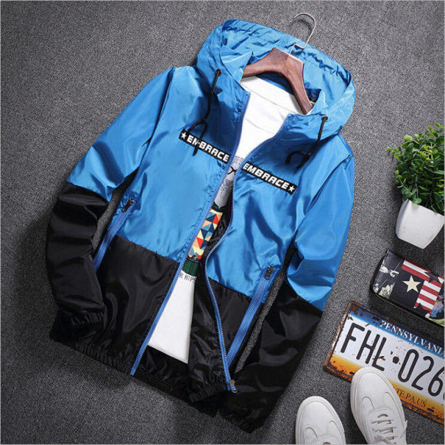 All Weather Casual Jacket Men Patchwork Slim Fit Hooded Coat Sportswear Zipper Thin Windbreaker Jackets The Clothing Company Sydney