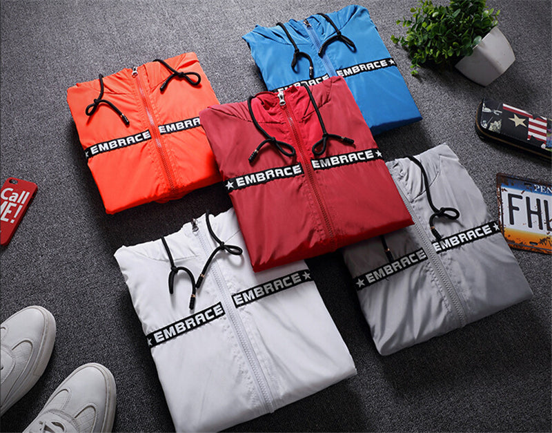 All Weather Casual Jacket Men Patchwork Slim Fit Hooded Coat Sportswear Zipper Thin Windbreaker Jackets The Clothing Company Sydney