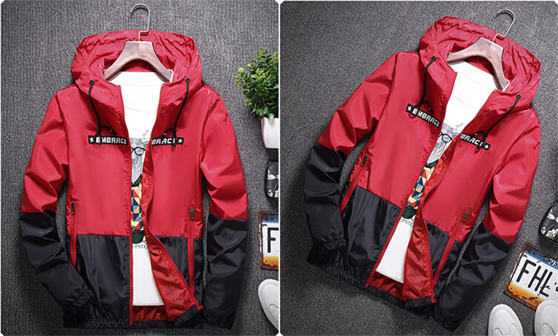 All Weather Casual Jacket Men Patchwork Slim Fit Hooded Coat Sportswear Zipper Thin Windbreaker Jackets The Clothing Company Sydney