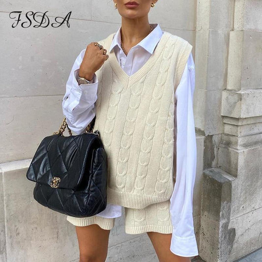2 Piece Sleeveless Sweater Top Vest And Shorts Mini Matching Set Knitted Autumn Winter Two Piece Set Casual Oversize Jumper Suit Party Outfits The Clothing Company Sydney