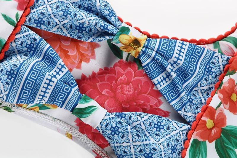 Deep V Neck Bikini Floral Print Swimsuit Bow Swimwear Lace Up Bikini Set The Clothing Company Sydney