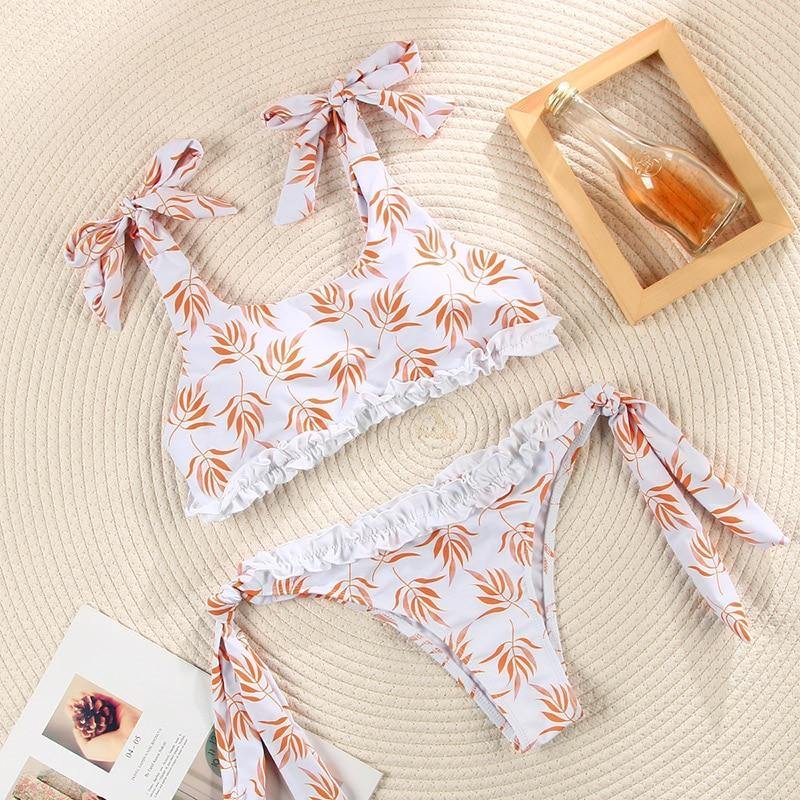 Deep V Neck Bikini Floral Print Swimsuit Bow Swimwear Lace Up Bikini Set The Clothing Company Sydney